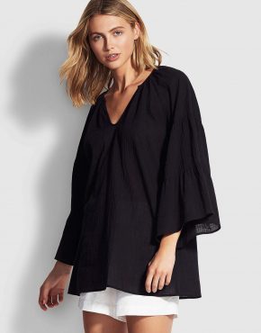 Seafolly Kaftans | Tiered Sleeve Cover Up Black – Womens